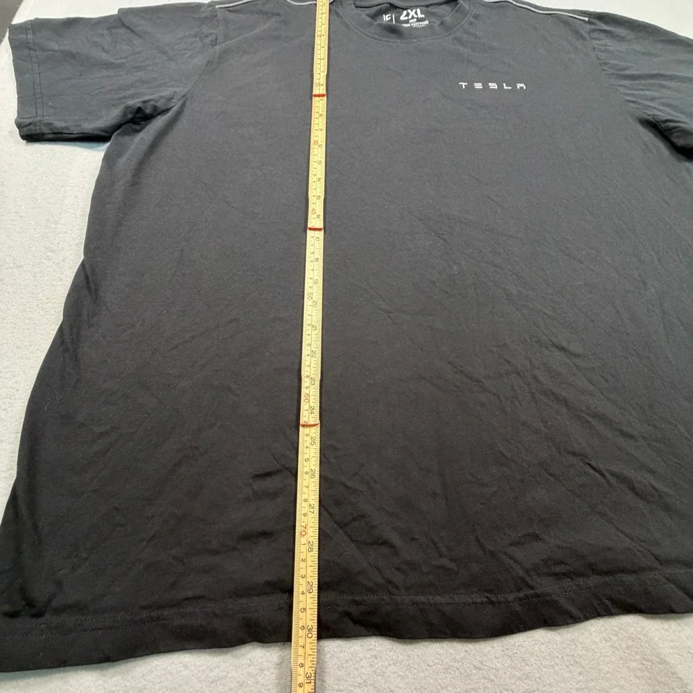 Tesla Mens Logo Graphic T-Shirt 2XL Black Cotton Short Sleeve Shoulder Piping